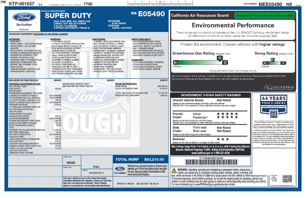 Used 2021 White Metallic Ford Lariat image 6