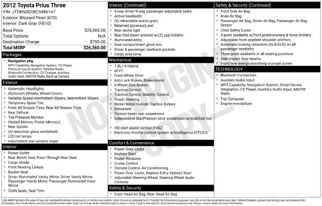Used 2012 White Toyota Three image 2