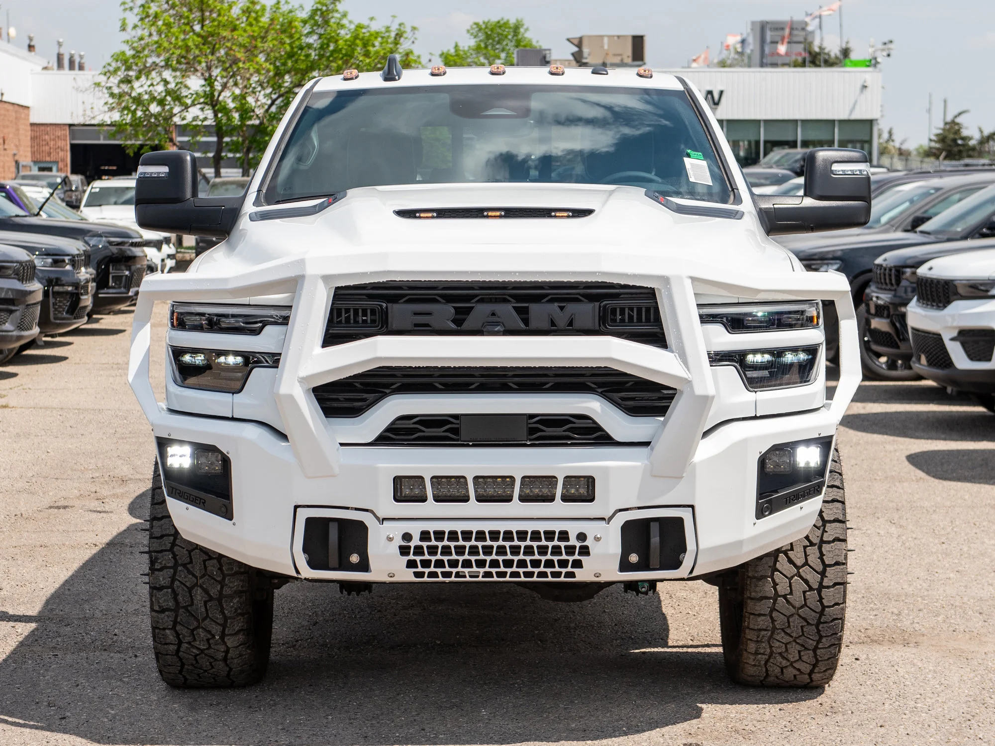 New 2026 White RAM Laramie* Mega Cab, 2 Inch Lift, 35 Inch Tires, Trigger Industries Bumper image 15