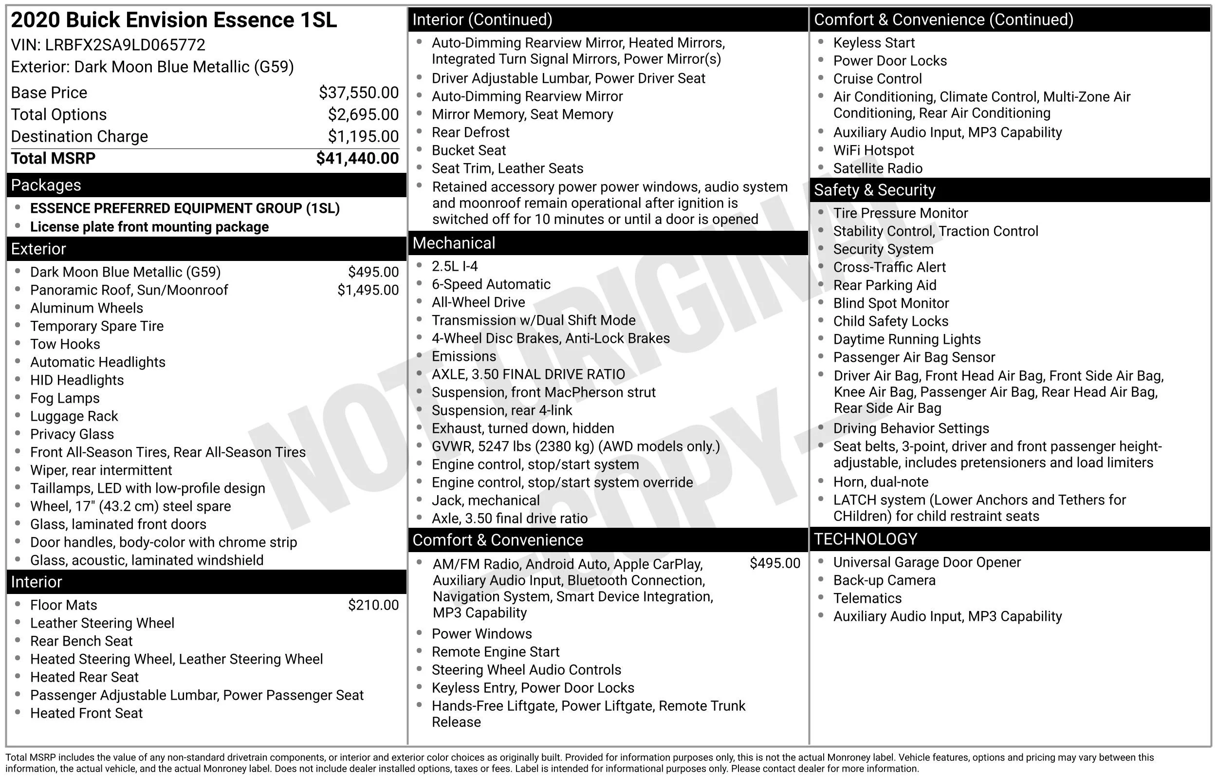 Used 2020 DARK MOON BLUE METALLIC Buick Essence image 39