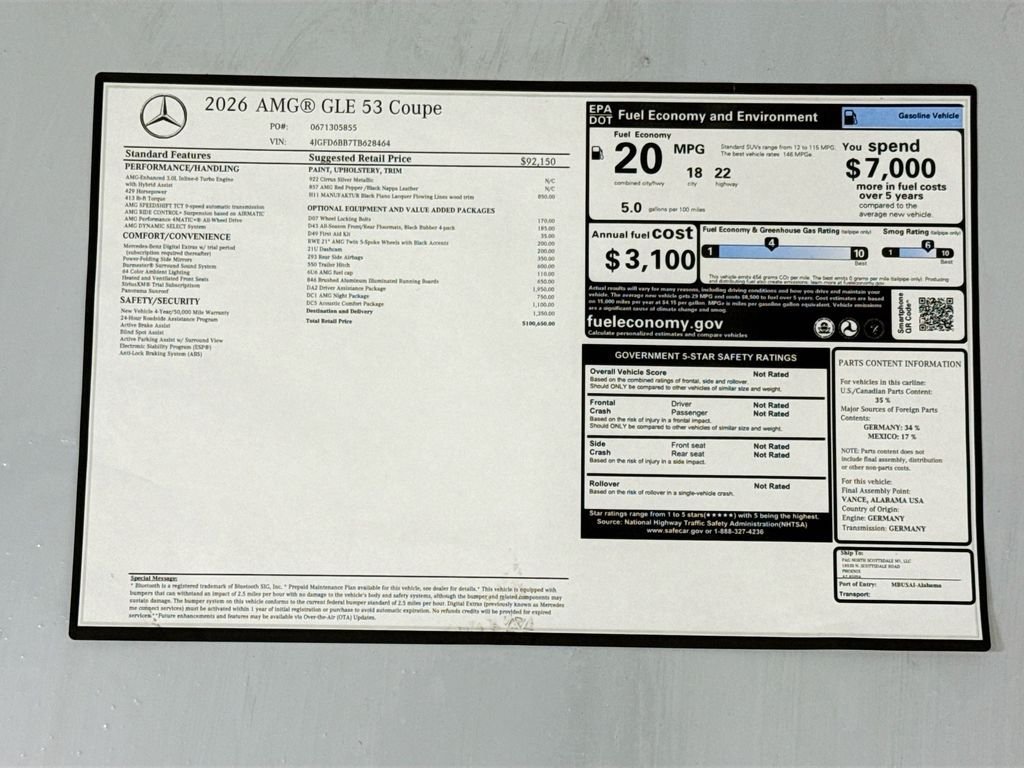 New 2026 Cirrus Silver Metallic Mercedes-Benz GLE 53 AMG® image 9
