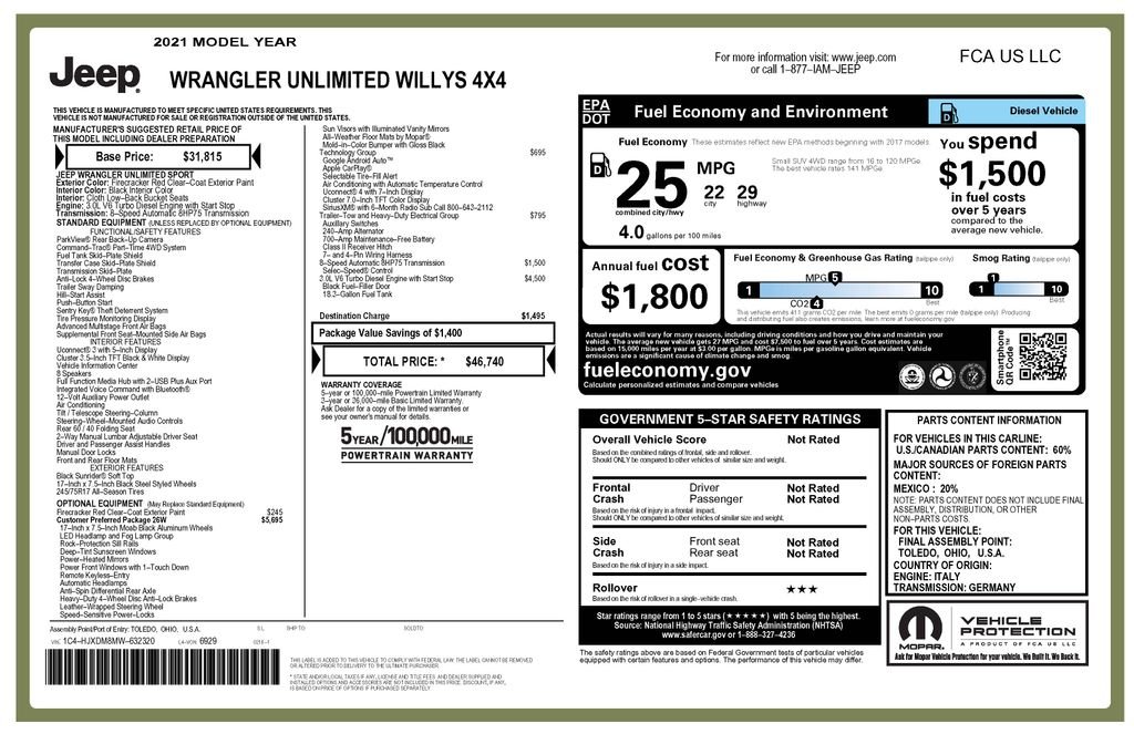 Certified Used 2021 Red Jeep Unlimited Willys image 4