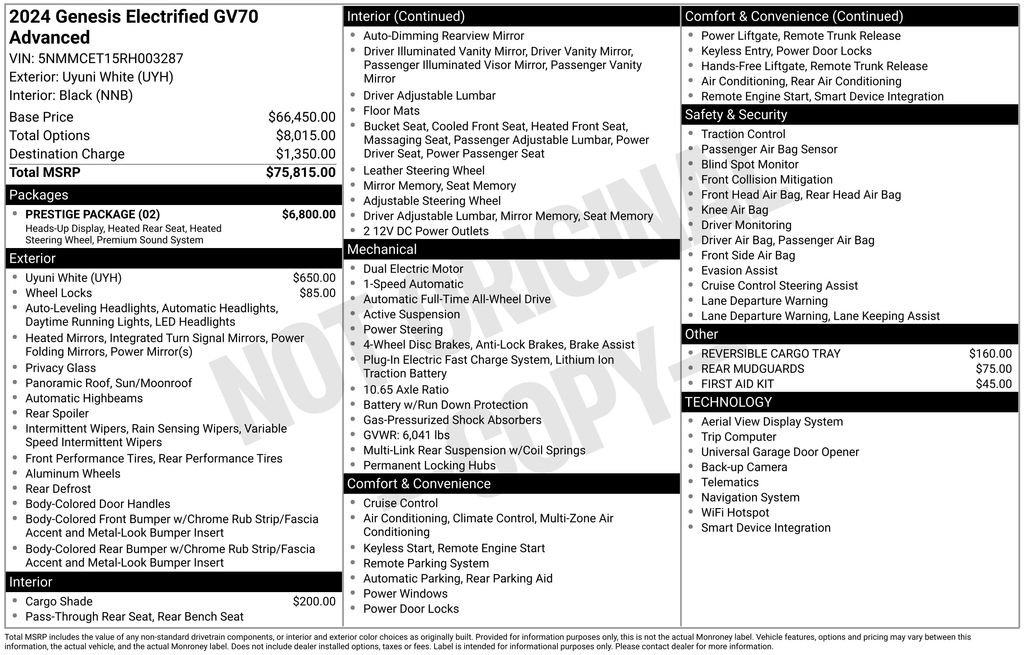 Used 2024 GENESIS GV70 Advanced with VIN 5NMMCET15RH003287 for sale in Highland Park, IL