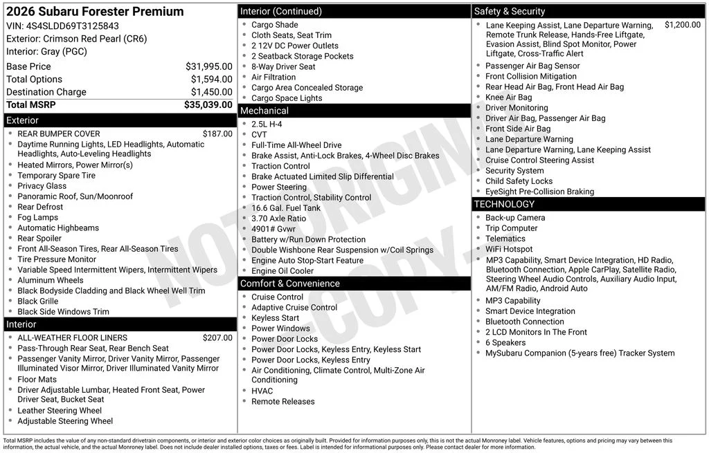 New 2026 CRIMSON RED PEARL Subaru Premium image 2
