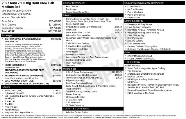 New 2027 Silver-Zynith Exterior Paint RAM Big Horn image 33