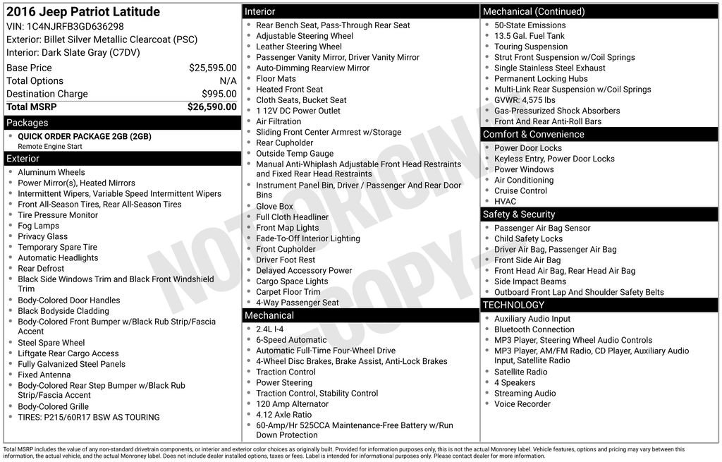 Used 2016 Jeep Patriot Latitude with VIN 1C4NJRFB3GD636298 for sale in Highland Park, IL