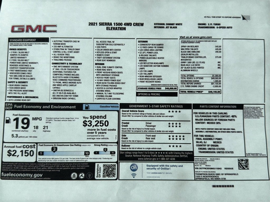 Used 2021 GMC Sierra 1500 Elevation with VIN 3GTP9CEK9MG115942 for sale in Kansas City