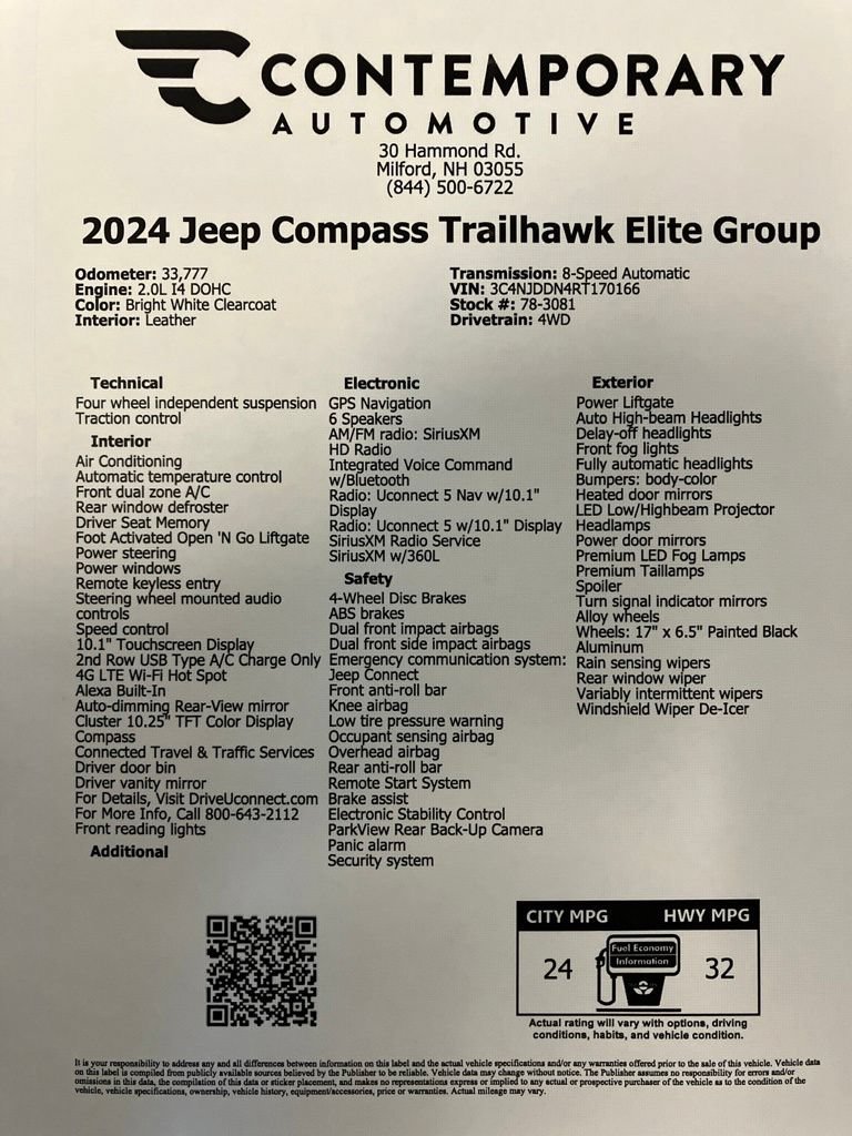 Used 2024 Bright White Clearcoat Jeep Trailhawk image 34