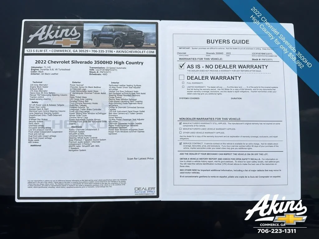 Used 2022 Black Chevrolet High Country DRW image 13