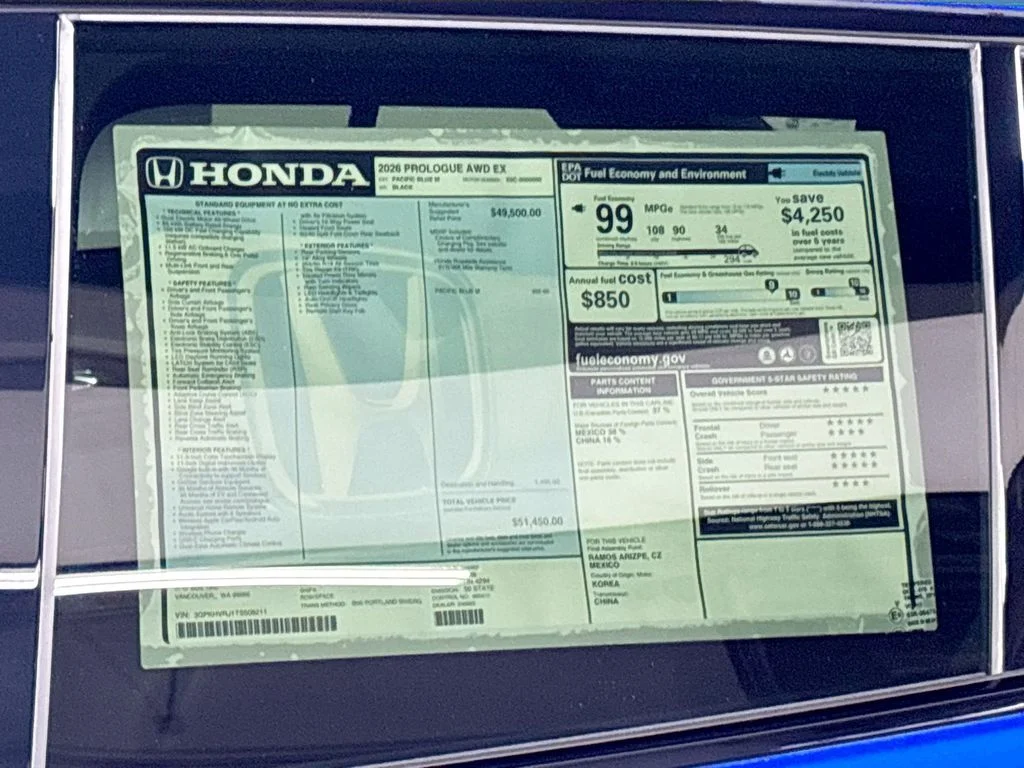 New 2026 Pacific Blue Metallic Honda EX image 24