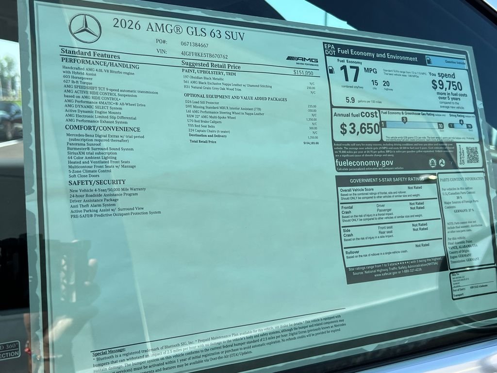 New 2026 Obsidian Black Metallic Mercedes-Benz AMG® GLS 63 4MATIC+ SUV image 38