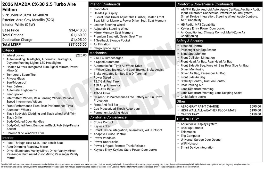 New 2026 Aero Gray Metallic Mazda 2.5 Turbo Aire Edition image 2