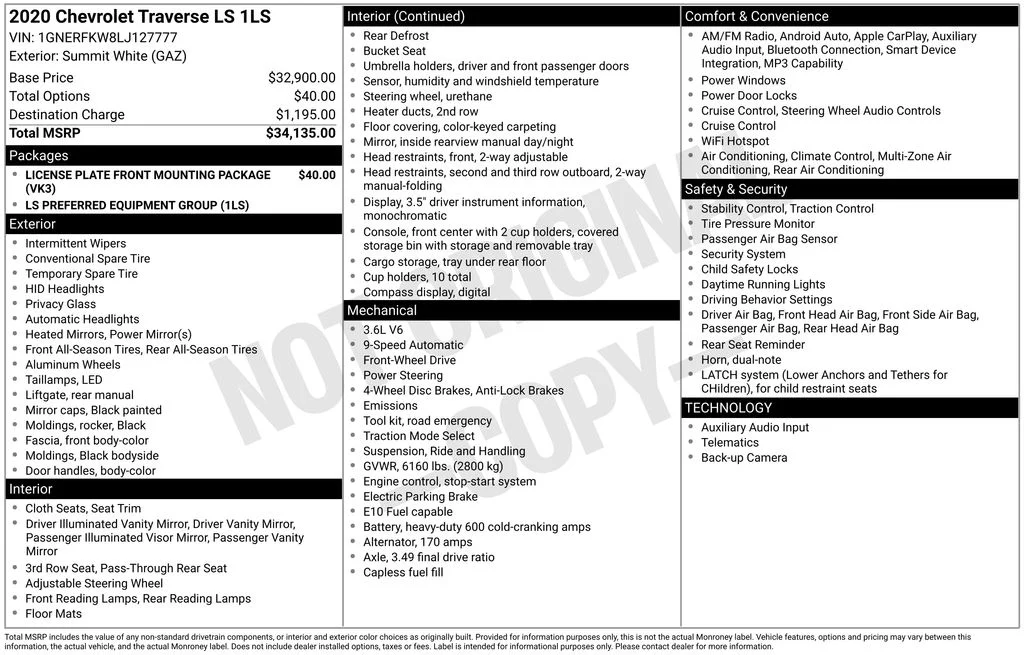 Used 2020 White Chevrolet LS image 3