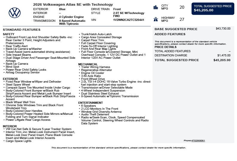 Used 2026 Blue Volkswagen SE w/Technology image 3