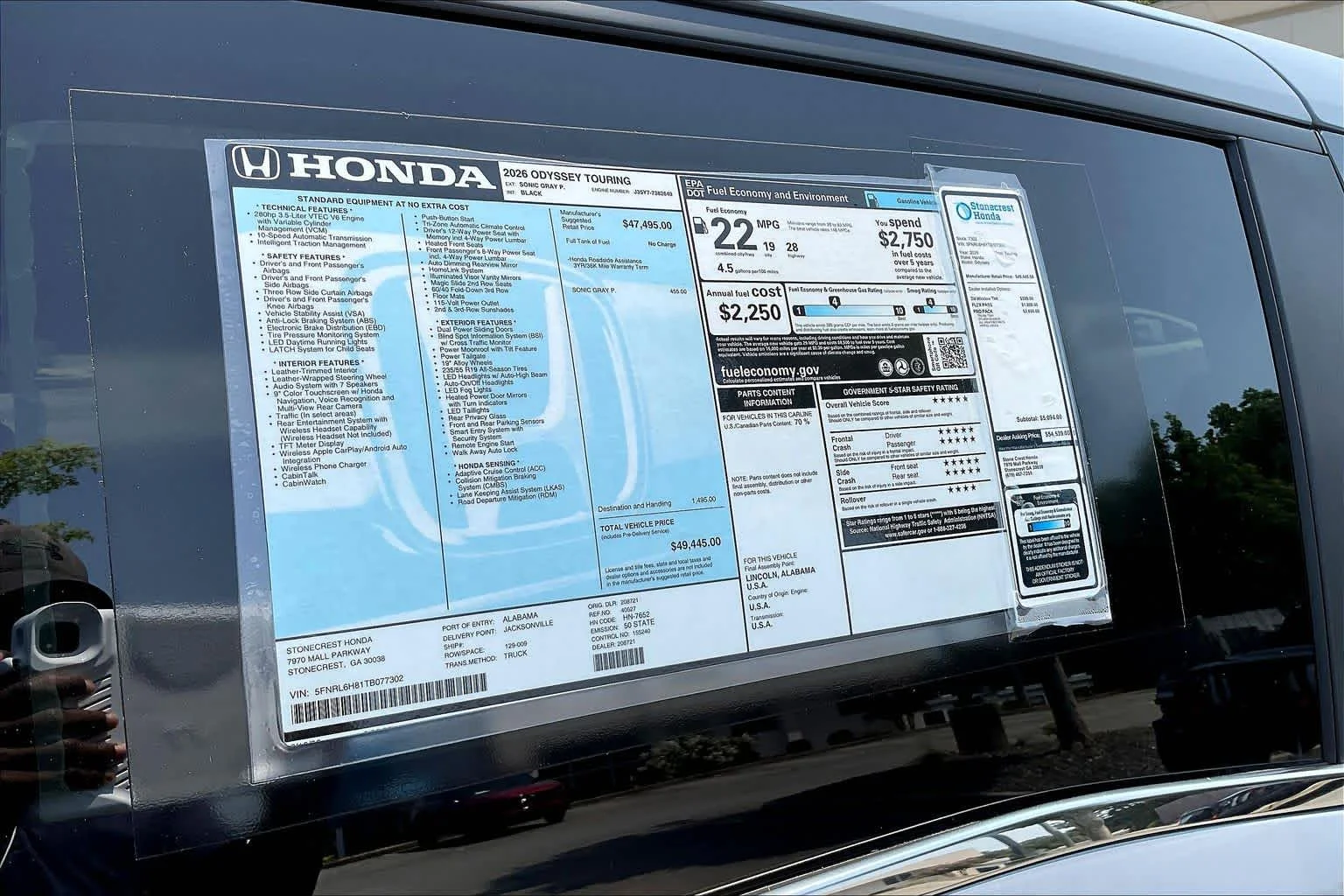 New 2026 Sonic Gray Pearl Honda Touring image 20
