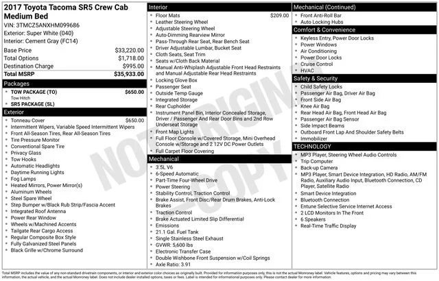 Used 2017 White Toyota SR5 image 7