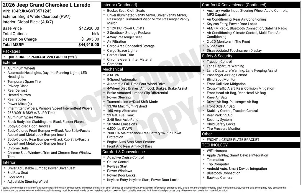 New 2026 Bright White Clear-Coat Exterior Paint Jeep Laredo image 32