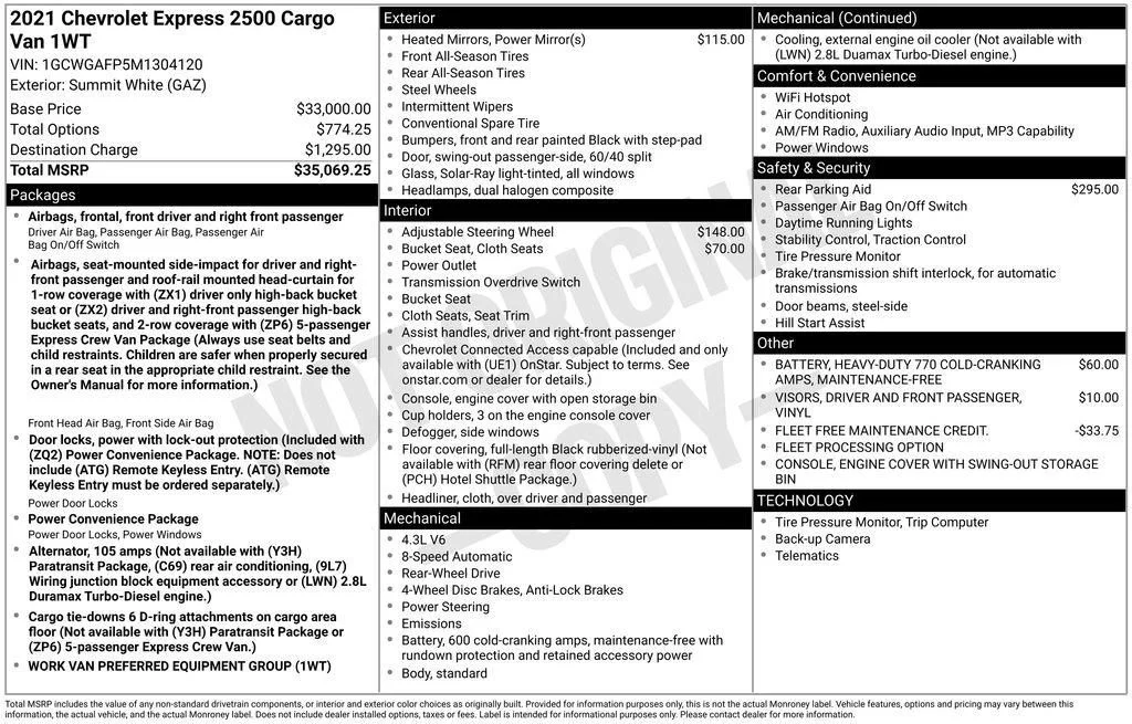 Used 2021 White Chevrolet Work Van image 18