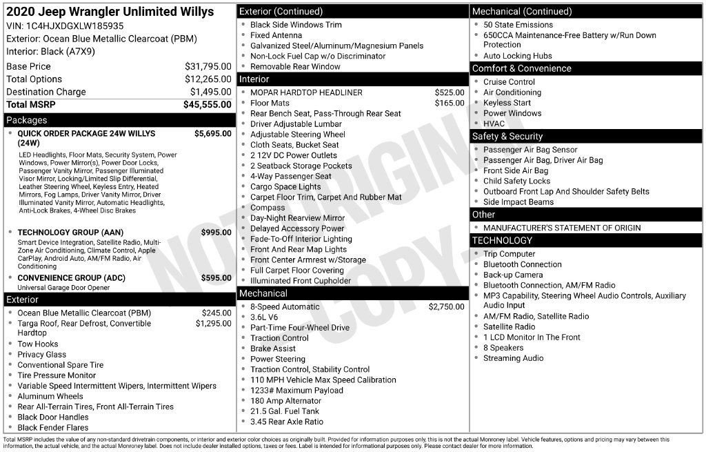 Used 2020 Blue Jeep Unlimited Willys image 8