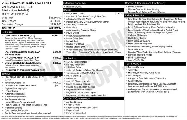 New 2026 Apex Red Chevrolet LT image 1