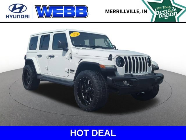 Used 2021 White Jeep Unlimited Sahara Altitude image 1