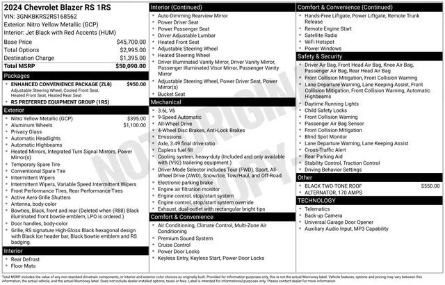 Used 2024 Nitro Yellow Metallic Chevrolet RS image 1
