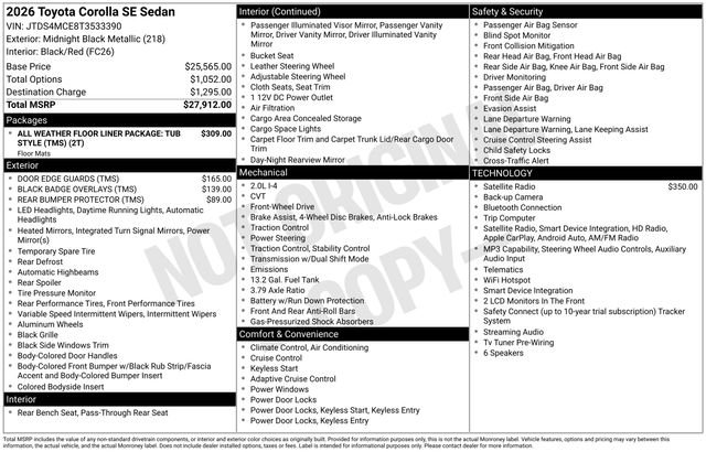 New 2026 Midnight Black Metallic Toyota  SE image 32
