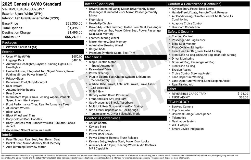 Used 2025 GENESIS GV60 Standard with VIN KMUKB4SA7SU028497 for sale in Highland Park, IL