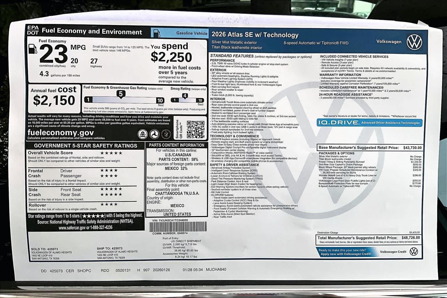 New 2026 Silver Mist Metallic Volkswagen 2.0T SE W/TECHNOLOGY image 19