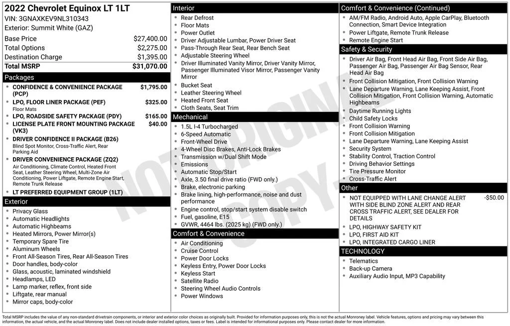 Used 2022 Summit White Chevrolet LT image 1