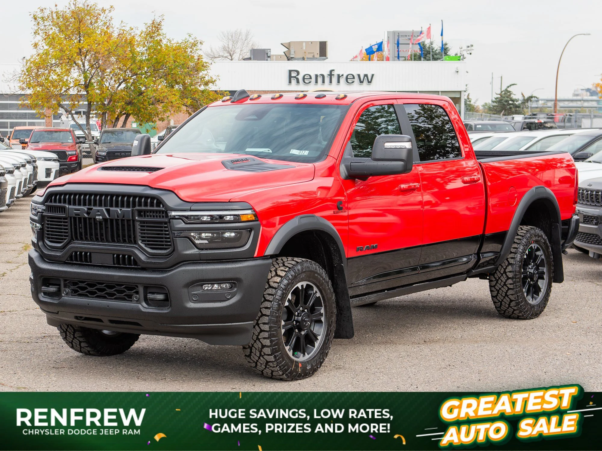 New 2027 Red RAM Rebel* Crew Cab 4x4, Sunroof, Locking Rear Diff, Passenger Screen, Towing Tech Group image 1