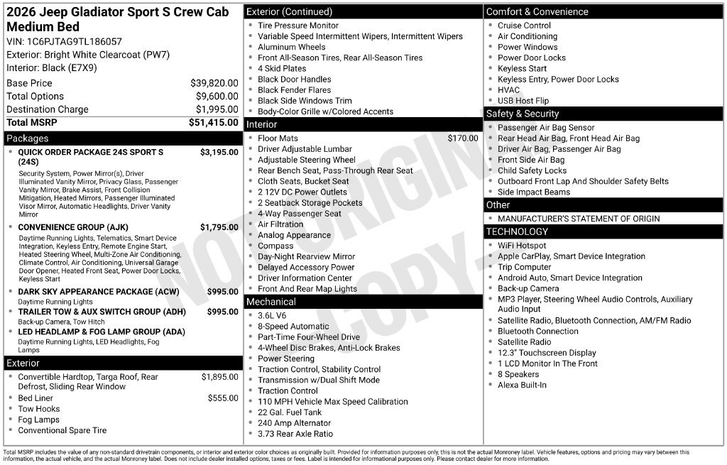 New 2026 Bright White Clear-Coat Exterior Paint Jeep Sport S image 6