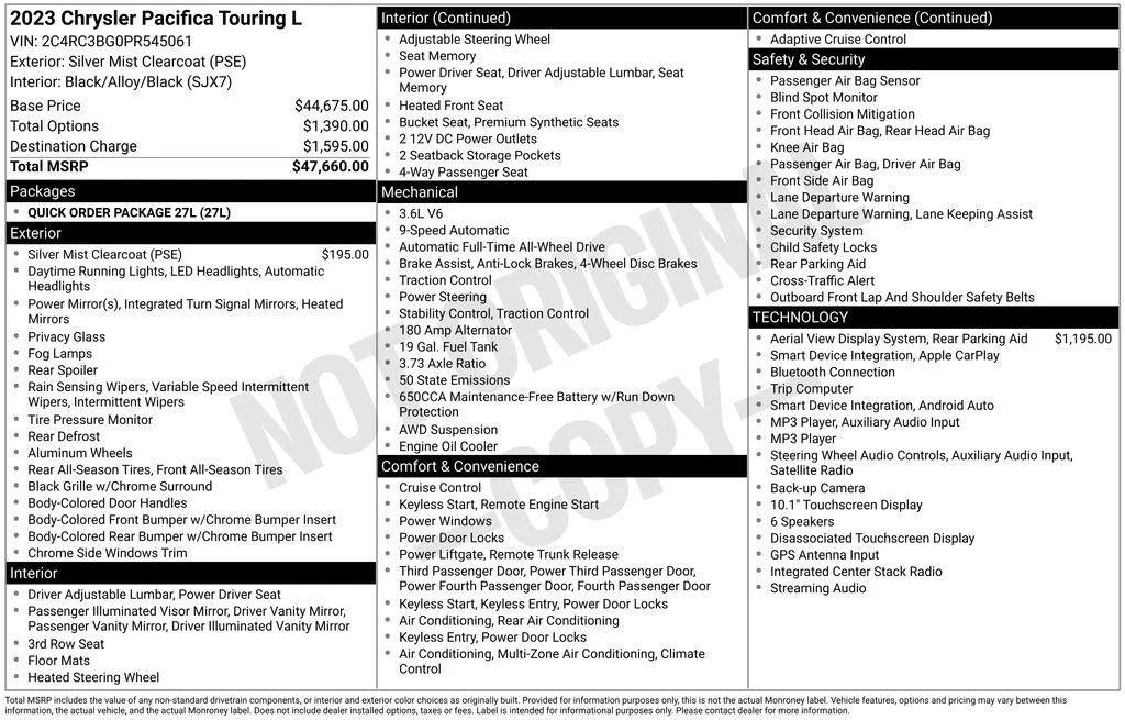 Used 2023 Silver Mist Clearcoat Chrysler Touring L image 27