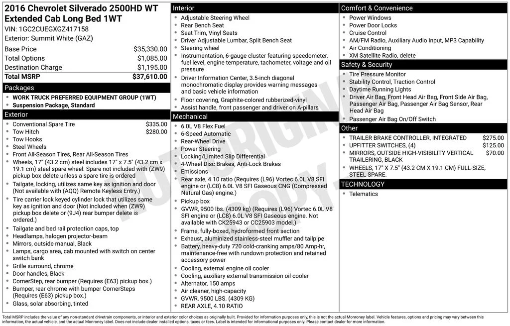 Used 2016 White Chevrolet Work Truck image 6