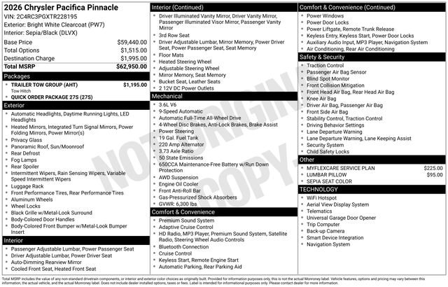 New 2026 Bright White Clear-Coat Exterior Paint Chrysler Pinnacle image 29