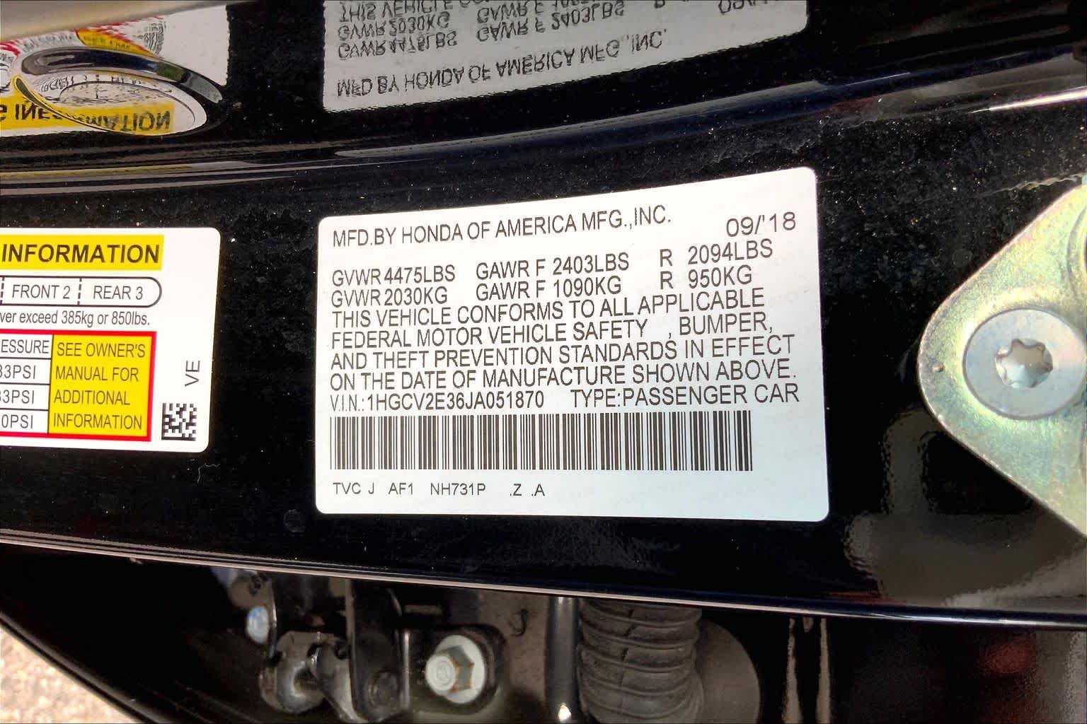 Certified Used 2018 Crystal Black Pearl Honda Sport 2.0T image 34