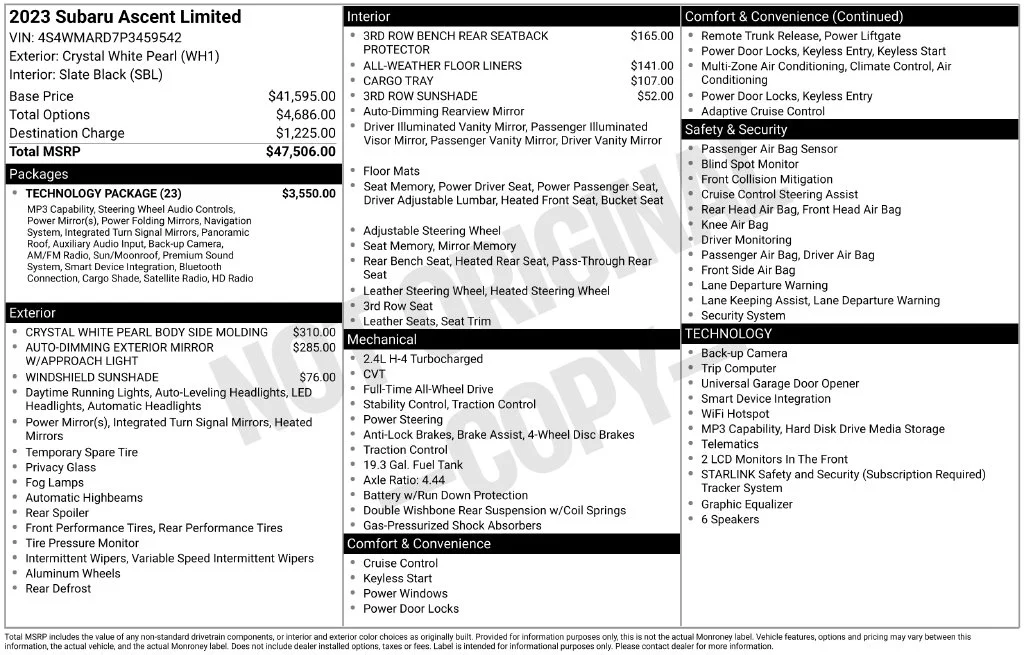 Used 2023 White Subaru Limited image 7