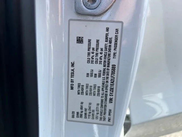 Used 2020 Pearl White Multi-Coat Tesla Standard Range image 11