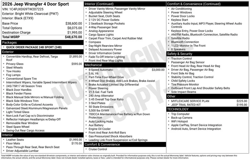 New 2026 Bright White Clear-Coat Exterior Paint Jeep Sport image 6
