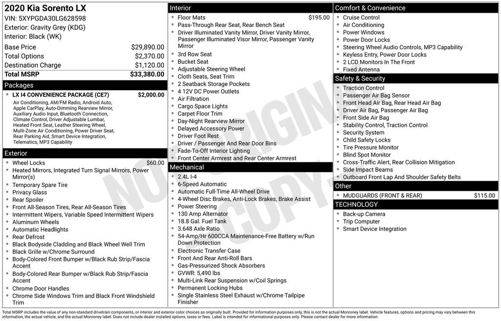Used 2020 Gravity Grey Kia LX w/convenience pkg & 3rd row seat image 9