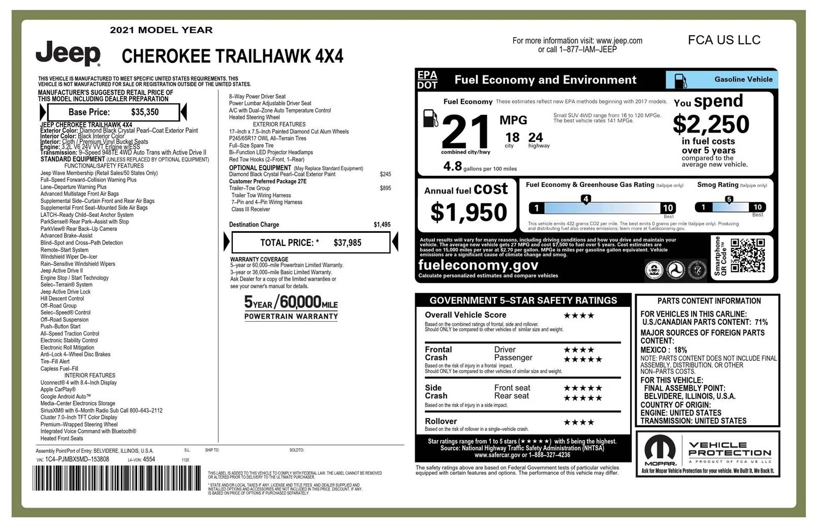 Used 2021 Diamond Black Crystal Pearlcoat Jeep Trailhawk image 11