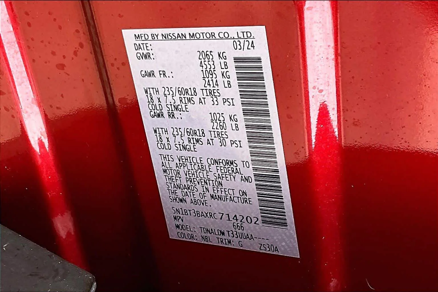 Used 2024 Scarlet Ember Tintcoat Nissan SV image 33