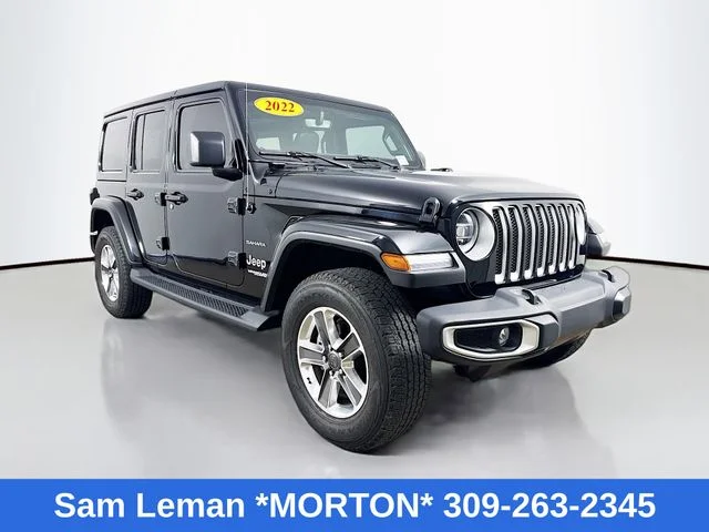 Used 2022 Black Jeep Unlimited Sahara image 1