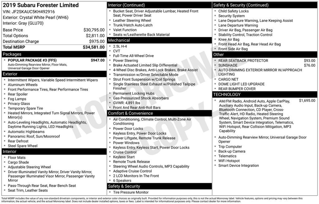Used 2019 White Subaru Limited image 33