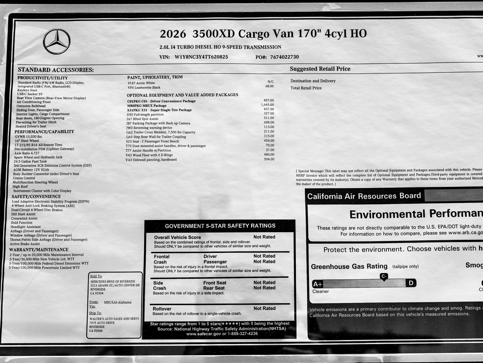 New 2026 Arctic White Mercedes-Benz 3500XD High Roof I4 Diesel HO 170 RWD image 9