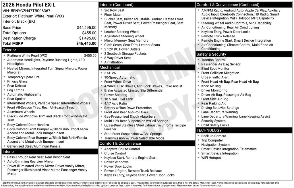 Used 2026 Platinum White Honda EX-L image 11