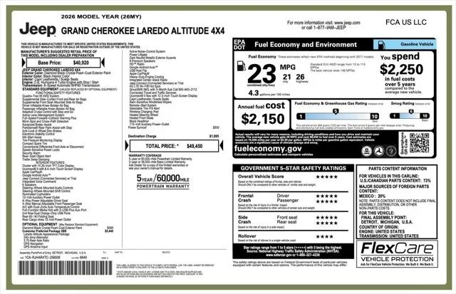 New 2026 Diamond Black Crystal Pearl-Coat Exterior Paint Jeep Laredo image 2