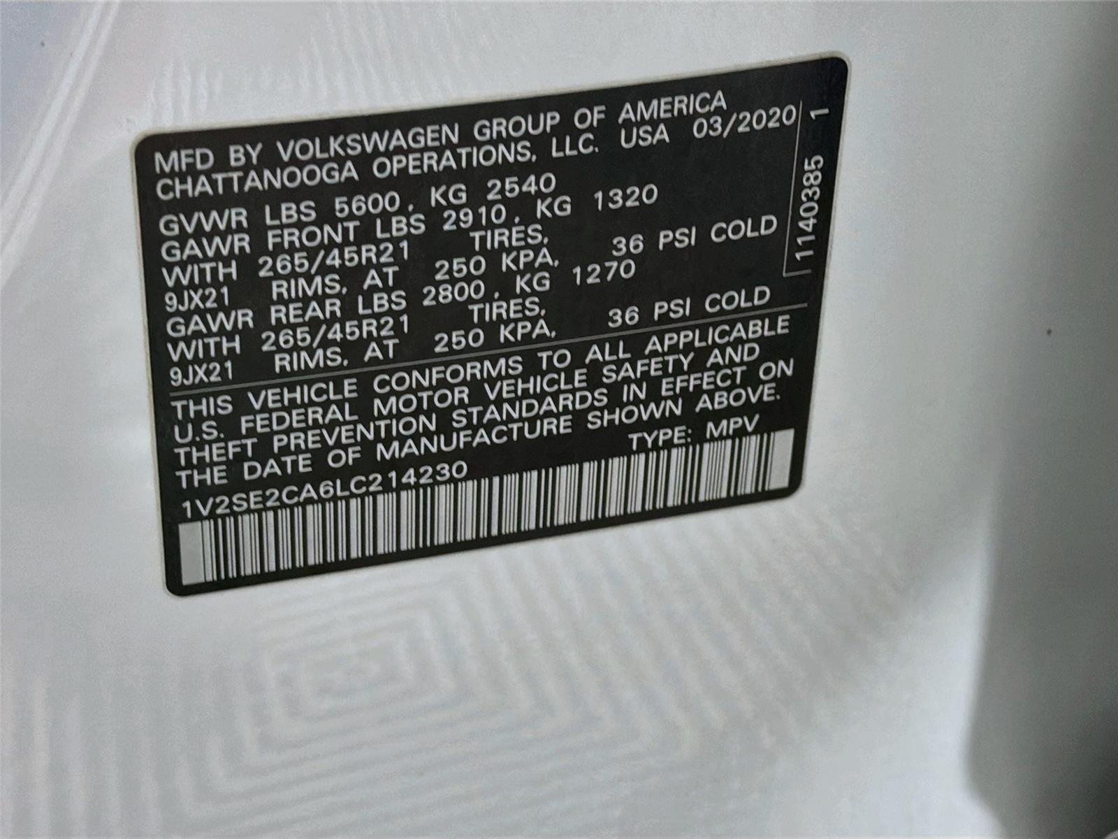Used 2020 Pure White Volkswagen 3.6L V6 SEL R-Line image 31