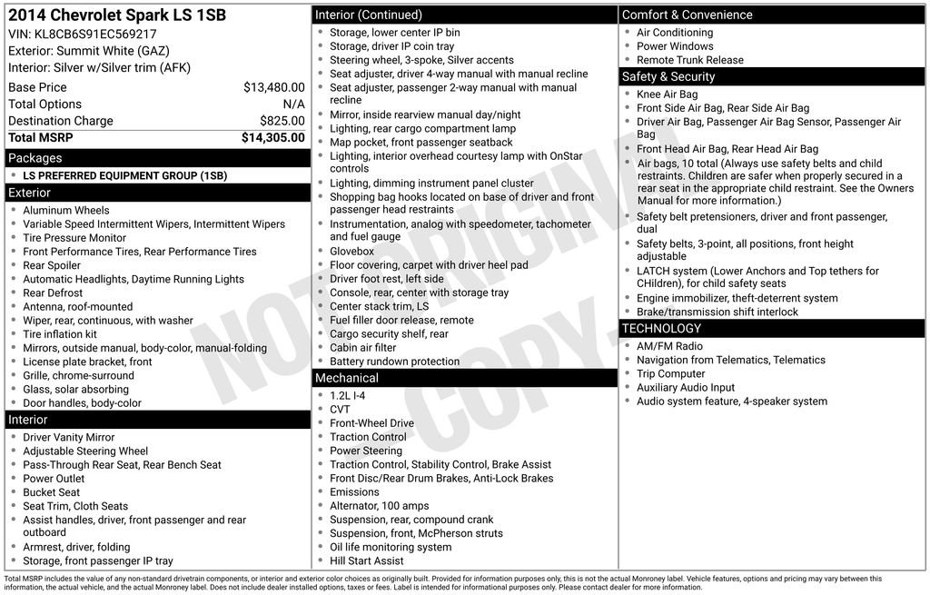 Used 2014 Chevrolet Spark LS with VIN KL8CB6S91EC569217 for sale in Columbus, OH