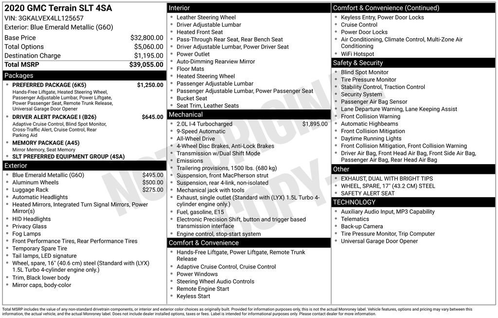 Used 2020 BLUE EMERALD METALLIC GMC SLT image 1